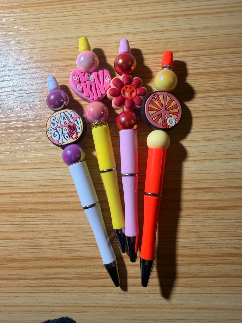 Colorful Retro Flower & Peace Ballpoint Pens - Set of 4
